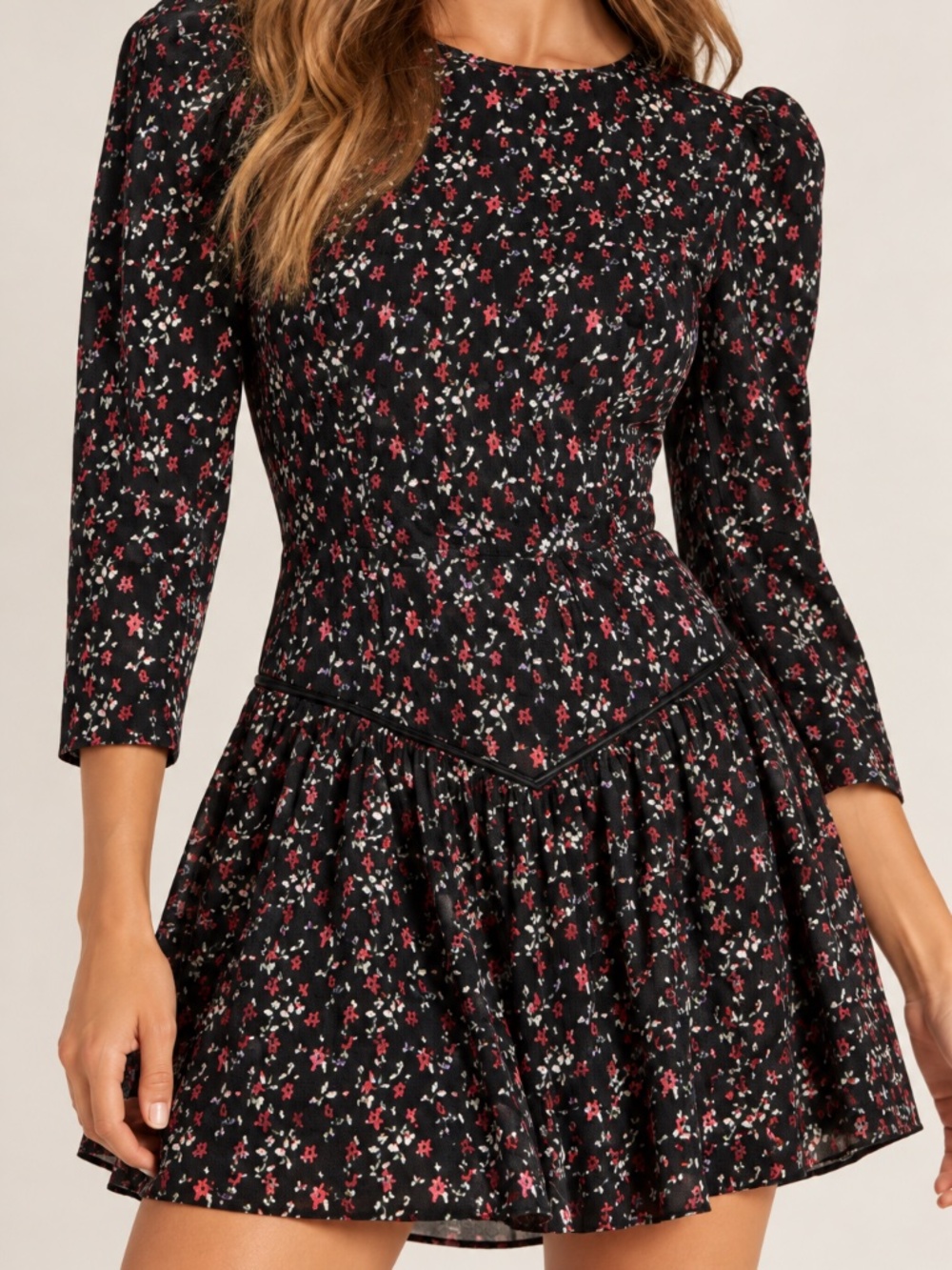 Tularosa Wren Mini Floral Dress Velvet 3/4 Sleeve Women's Size Small
